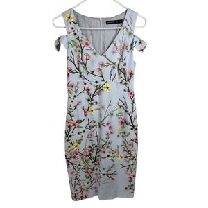 Karen Millen Designer Spring Dress Sz 8 Pale Blue Floral Blossoms Cocktail Party